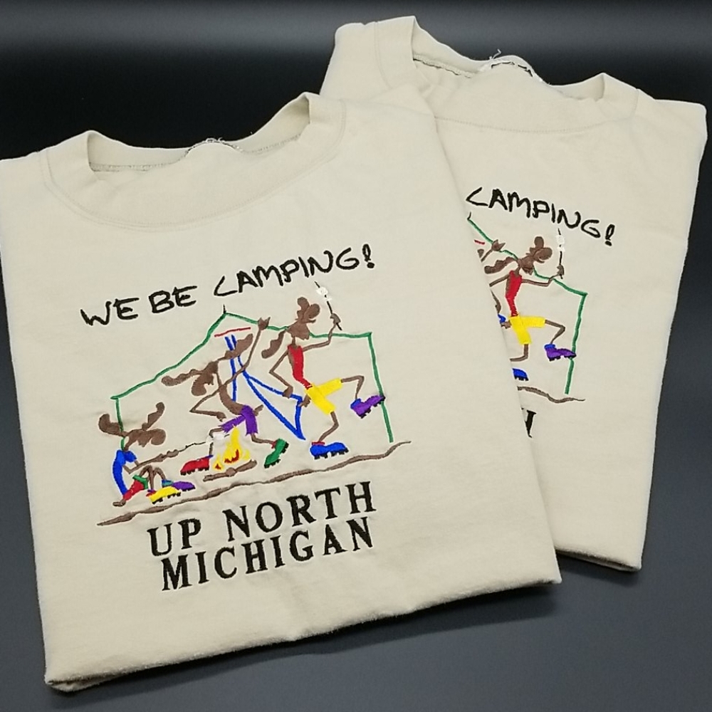 2 Matching Large "We Be Camping! Up North Michigan" Funny Moose T-shirts